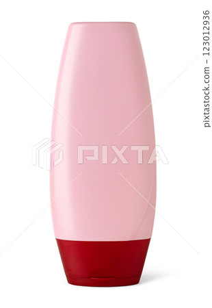 Pink bottle with red cap for cosmetic products 123012936