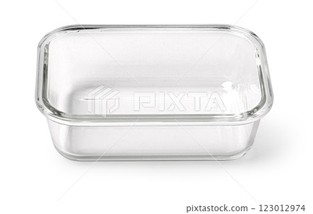 Empty rectangular glass baking dish on white background Empty rectangular glass baking dish on white background 123012974