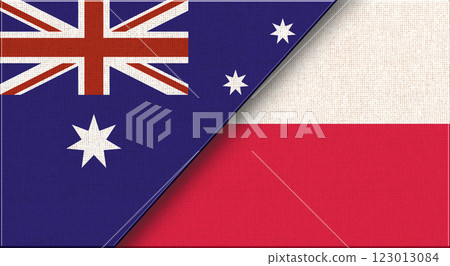 Two Flags Together Australian and Polish national flags on fabric Two Flags Together Australian and Polish national flags on fabric 123013084