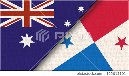 Two Flag Together Australian and Panama national flags on fabric.3D illustration 123013101