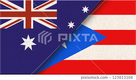 Two Flags Together Australian and Puerto Rican national flags on fabric 123013108