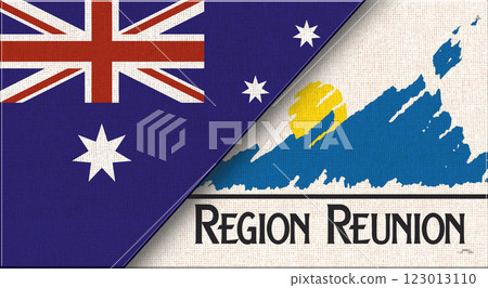 Two Flags Together Australian and Reunion flags on fabric surface 123013110