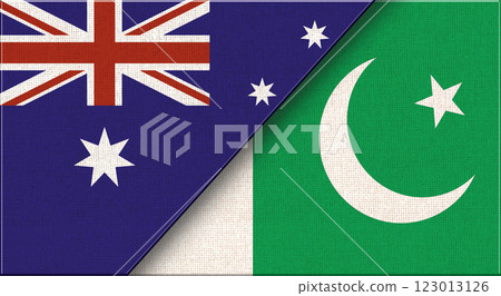Two Flags Together Australian and Pakistani national flags on fabric. 123013126