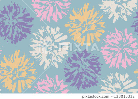 Vintage seamless floral pattern of aster flowers in retro style. Vector seamless Japanese pattern of abstract flowers. 123013332