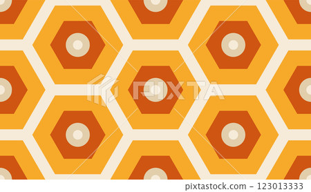 Vector vintage abstract geometric seamless pattern in 60s style. Abstract geometric honeycomb pattern in retro style 123013333