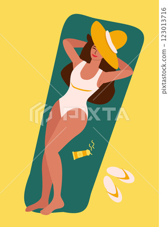 Young woman in white swimsuit on the beach Young woman in white swimsuit on the beach 123013716