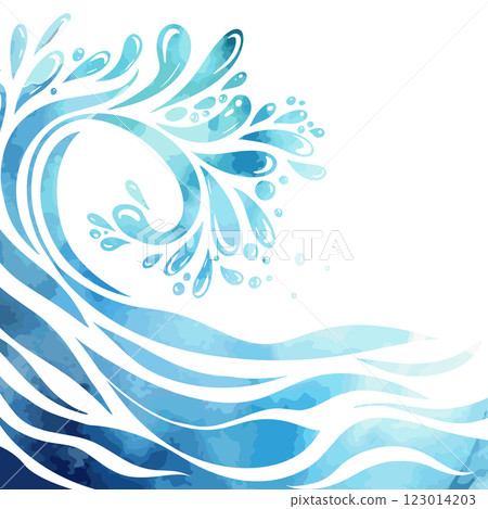 Blue watercolor river ocean wave layer background. hand drawn. Not AI, Vector illustration Blue watercolor river ocean wave layer background. hand drawn. Not AI, Vector illustration 123014203