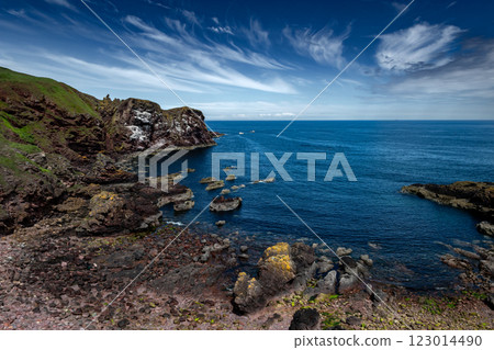 Wild Landscape With Cliffs At The Atantic Coast Of St. Abbs Head In Scotland, UK Wild Landscape With Cliffs At The Atantic Coast Of St. Abbs Head In Scotland, UK 123014490