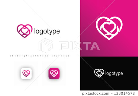 Abstract heart logo with intertwined lines symbolizing love, connection, unity, and care. Perfect for dating apps, wedding businesses, healthcare, psychology, wellness branding. Vector logo Abstract heart logo with intertwined lines symbolizing love, connection, unity, and care. Perfect for dating apps, wedding businesses, healthcare, psychology, wellness branding. Vector logo 123014578