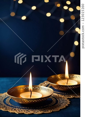 Diya lamps illuminate a festive display, showcasing intricate designs and warm flames. Perfect for celebrating Diwali or Ramadan with elegance and joy. Generative AI Diya lamps illuminate a festive display, showcasing intricate designs and warm flames. Perfect for celebrating Diwali or Ramadan with elegance and joy. Generative AI 123015160