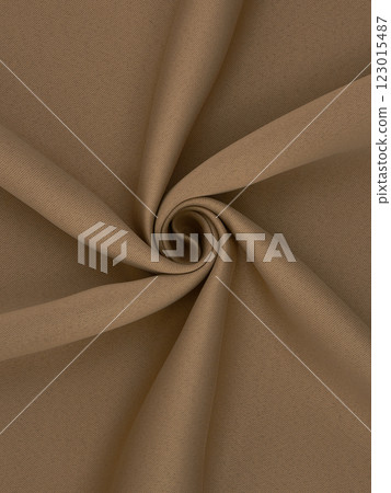 Close-up of twisted brown curtain fabric texture in smooth folds 123015487
