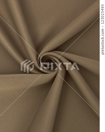Close-up of twisted brown curtain fabric texture in smooth folds 123015493