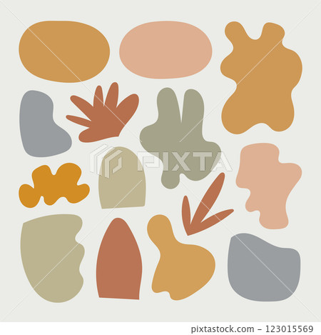 A trendy and sophisticated arrangement of abstract organic shapes in soft earthy hues. Ideal for modern branding, posters, and lifestyle decor. 123015569