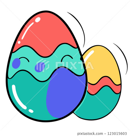 Doodle-style illustration of colorful decorated Easter eggs for Easter. 123015603