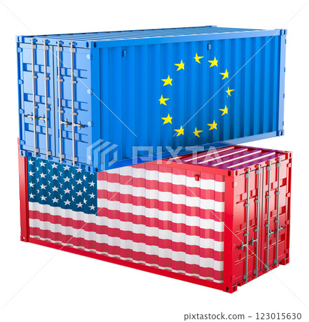 Cargo containers with the USA and the EU flags. 3D rendering Cargo containers with the USA and the EU flags. 3D rendering 123015630