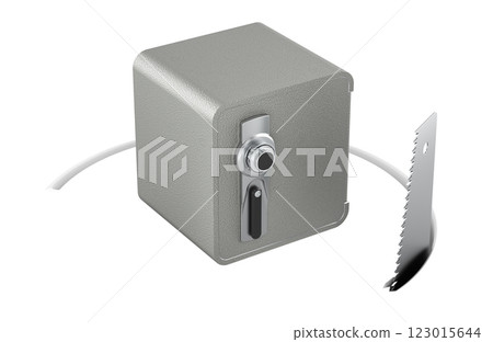 Safe box with cutting saw. Financial risk concept, 3D rendering 123015644