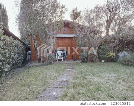 wooden house with garden 123015811