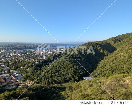 City of Villa Carlos Paz in the center of Argentina. View from Altas Cumbres 123016564
