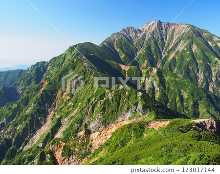 Mt. Goryu in summer as seen from Mt. Karamatsu in the Northern Alps 123017144