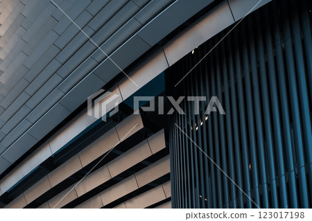 intricate shape and forms of modern futuristic building of Santiago Bernabeu stadium in Madrid, Spain 123017198