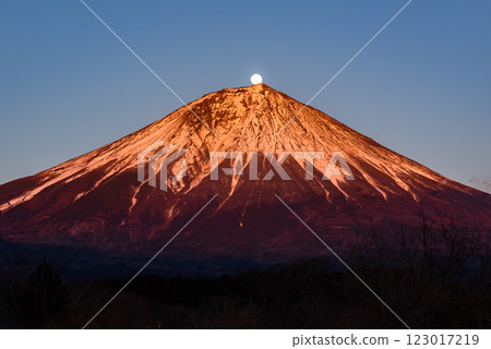 黃昏時的富士山與滿月(珍珠富士) 黃昏時的富士山與滿月(珍珠富士) 123017219