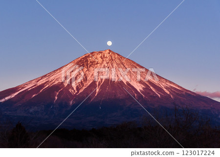 黃昏時的富士山與滿月(珍珠富士) 黃昏時的富士山與滿月(珍珠富士) 123017224