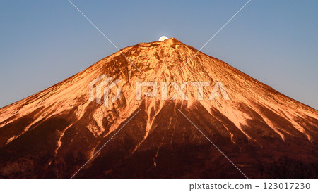 黃昏時的富士山與滿月（珍珠富士） 123017230
