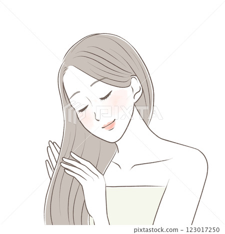 A woman taking care of her long, beautiful, straight black hair A woman taking care of her long, beautiful, straight black hair 123017250
