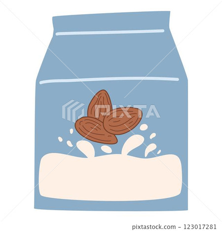 Paper package Almond milk with splashing liquid 123017281
