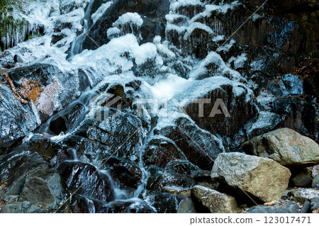 Ice coating the rocks of the icefall Ice coating the rocks of the icefall 123017471