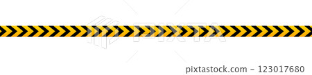 Caution barricade tape with black and yellow chevron print. Barrier in quarantine zone, construction work area or crime scene. Restricted, stop, warn or forbidden sign. Vector flat illustration Caution barricade tape with black and yellow chevron print. Barrier in quarantine zone, construction work area or crime scene. Restricted, stop, warn or forbidden sign. Vector flat illustration 123017680