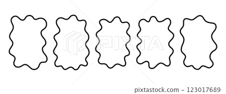 Cute doodle wavy frames. Abstract wiggly psychedelic forms. Speech bubbles, tags, text boxes or labels templates isolated on white background. Vector outline illustration Cute doodle wavy frames. Abstract wiggly psychedelic forms. Speech bubbles, tags, text boxes or labels templates isolated on white background. Vector outline illustration 123017689