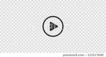 Black play icon on transparent background texture. Video player template. Empty movie computer screen. Push, click, start or record button for multimedia app window interface. Vector illustration 123017690