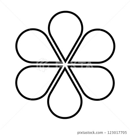 Flower diagram divided into six equal sections. Floral pie chart with 6 petals isolated on white background. Template for data presentation. Vector graphic illustration 123017705