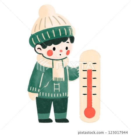 雪天孩子和溫度計的可愛溫暖的手繪插圖 雪天孩子和溫度計的可愛溫暖的手繪插圖 123017944