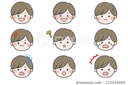 男孩臉上有各種表情 男孩臉上有各種表情 123018084