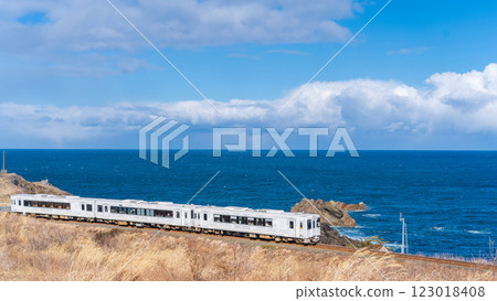 "Aomori Prefecture" Tohoku Emotion "Restaurant Railway" running along the Tanesashi Coast, Hachinohe City 123018408