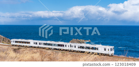 "Aomori Prefecture" Tohoku Emotion "Restaurant Railway" running along the Tanesashi Coast, Hachinohe City 123018409