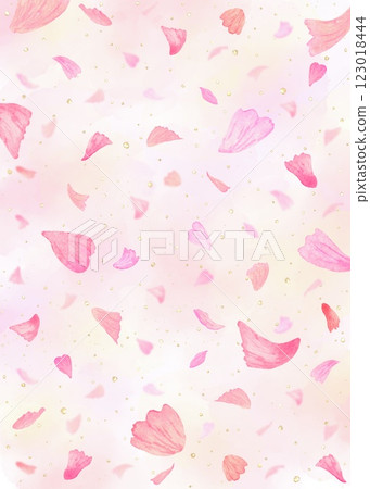 粉紅色花瓣的可愛圖案。充滿春天氣息的垂直背景插圖。 123018444
