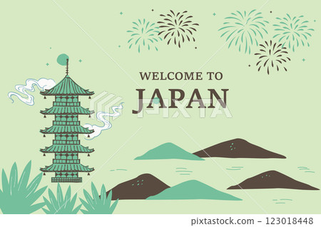 五重塔和四季風景的背景插圖 123018448