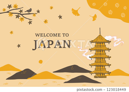 五重塔和四季風景的背景插圖 五重塔和四季風景的背景插圖 123018449