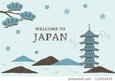 五重塔和四季風景的背景插圖 123018450