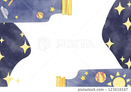 Whimsical Space-Themed Border with Solar System and UFO in Jar, Watercolor Illustration Kids Theme for Print, Web and Textile Whimsical Space-Themed Border with Solar System and UFO in Jar, Watercolor Illustration Kids Theme for Print, Web and Textile 123018587