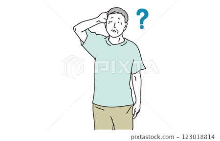A simple illustration of a senior man with an expression that he can't remember 123018814