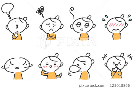 一組表情各異的女人：思考、臉紅、大笑、尷尬 123018866