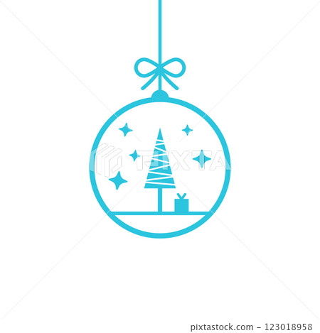 Clear Ornament with Festive Tree and Gifts. Isolated on white background. From blue icon set. 123018958
