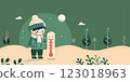 寒冷下雪天裡的孩子和溫度計的插圖 123018963