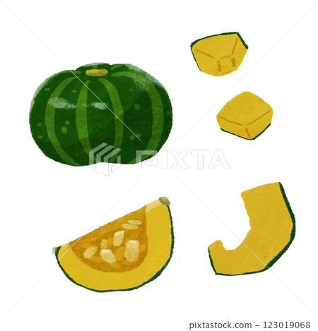 A set of hand-drawn color illustrations of various ways to cut a pumpkin A set of hand-drawn color illustrations of various ways to cut a pumpkin 123019068