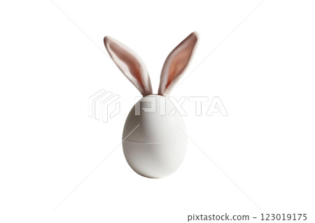one white egg with rabbit ears on transparency background PNG one white egg with rabbit ears on transparency background PNG 123019175