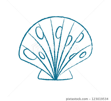 Chalk seashell symbol. Crayon seashell design. Underwater marine creature, ocean doodle, flat texture, potential for summer decor or aquatic projects. Chalk seashell symbol. Crayon seashell design. Underwater marine creature, ocean doodle, flat texture, potential for summer decor or aquatic projects. 123019534